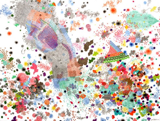 Space and Time / 57 x 76см / фломастер, карандаш, бумага/ 2008, Jen Stark